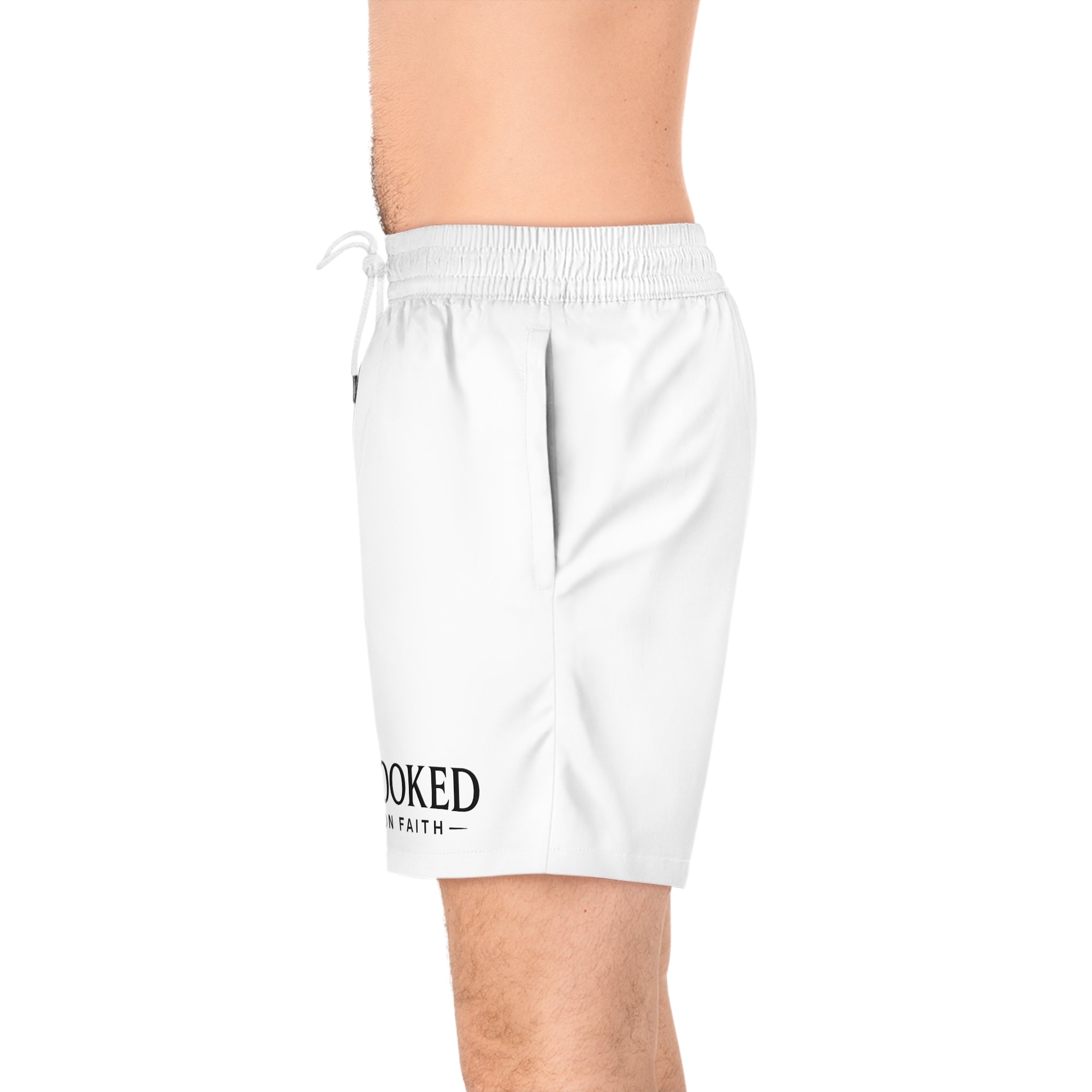 Hooked on Faith Swim Shorts — "Matthew 4:19" Christian Beach Trunks